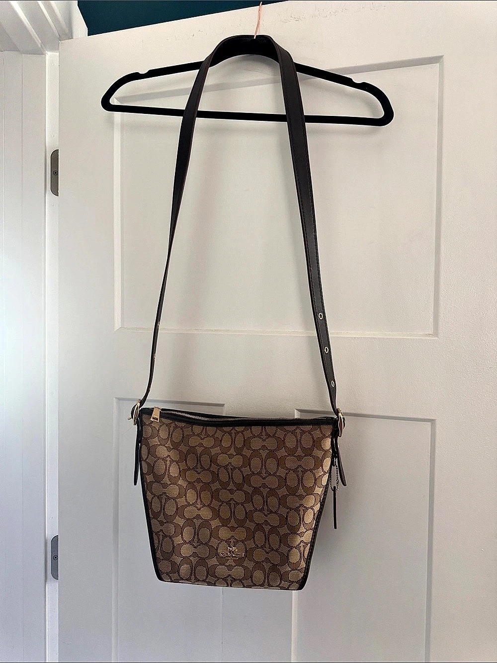 Coach Signature Small Dufflette Crossbody Shoulder Bag, Khaki, Brown, new